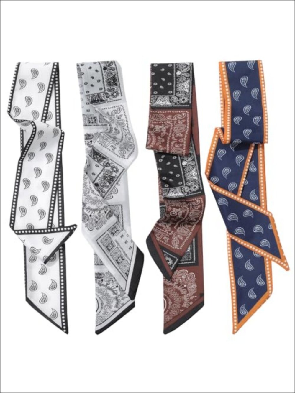 Satin Skinny Scarf 4Pc Set Thin Long Head Hair Purse Accessory